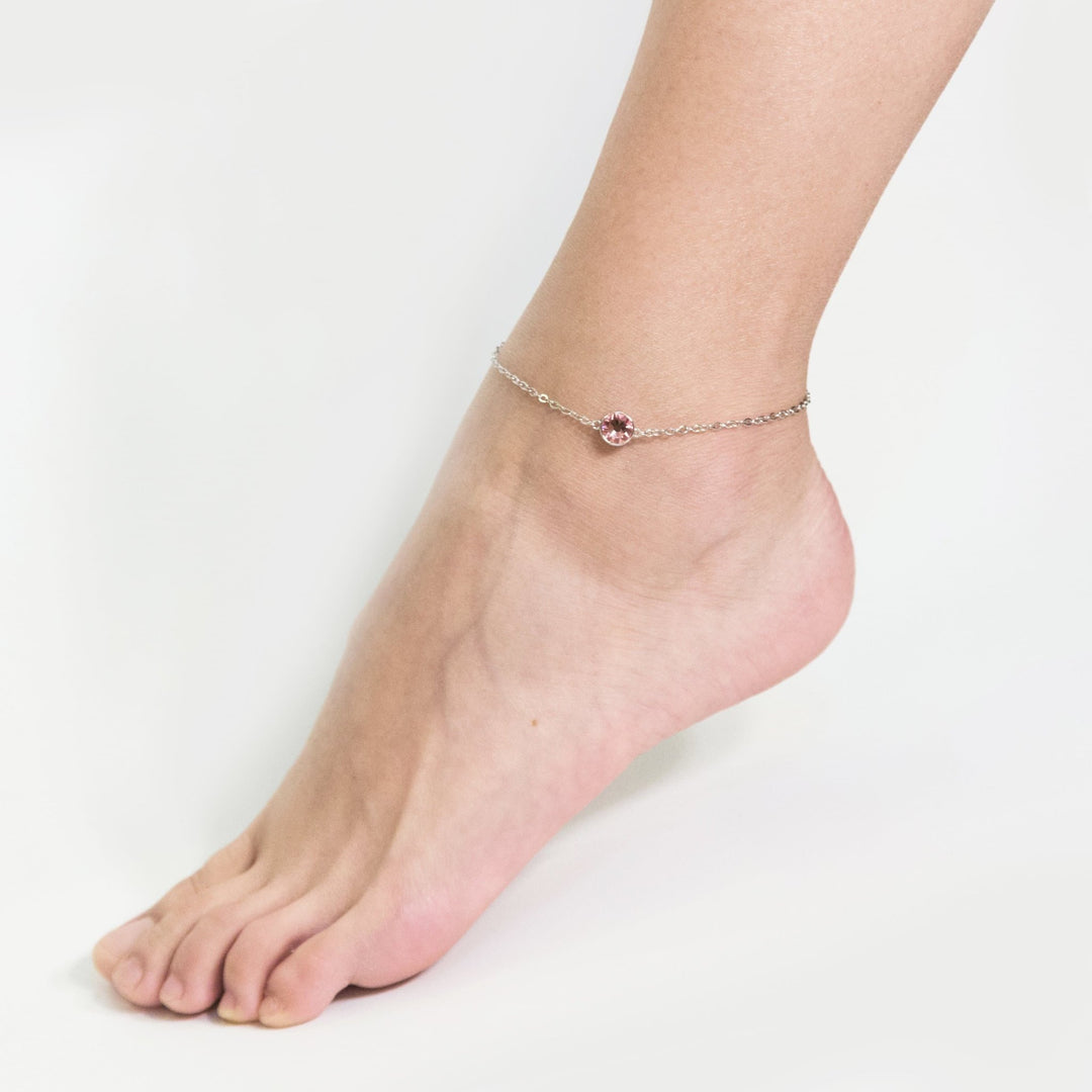 Pink Crystal Anklet Created with Zircondia® Crystals - Philip Jones Jewellery