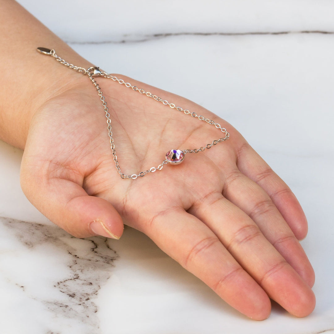 Pink Crystal Anklet Created with Zircondia® Crystals - Philip Jones Jewellery