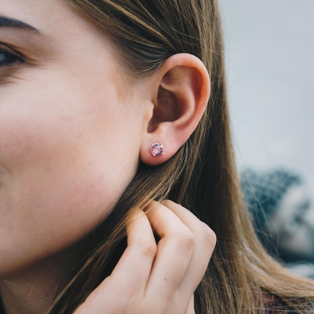 Pink Stud Earrings Created with Zircondia® Crystals - Philip Jones Jewellery