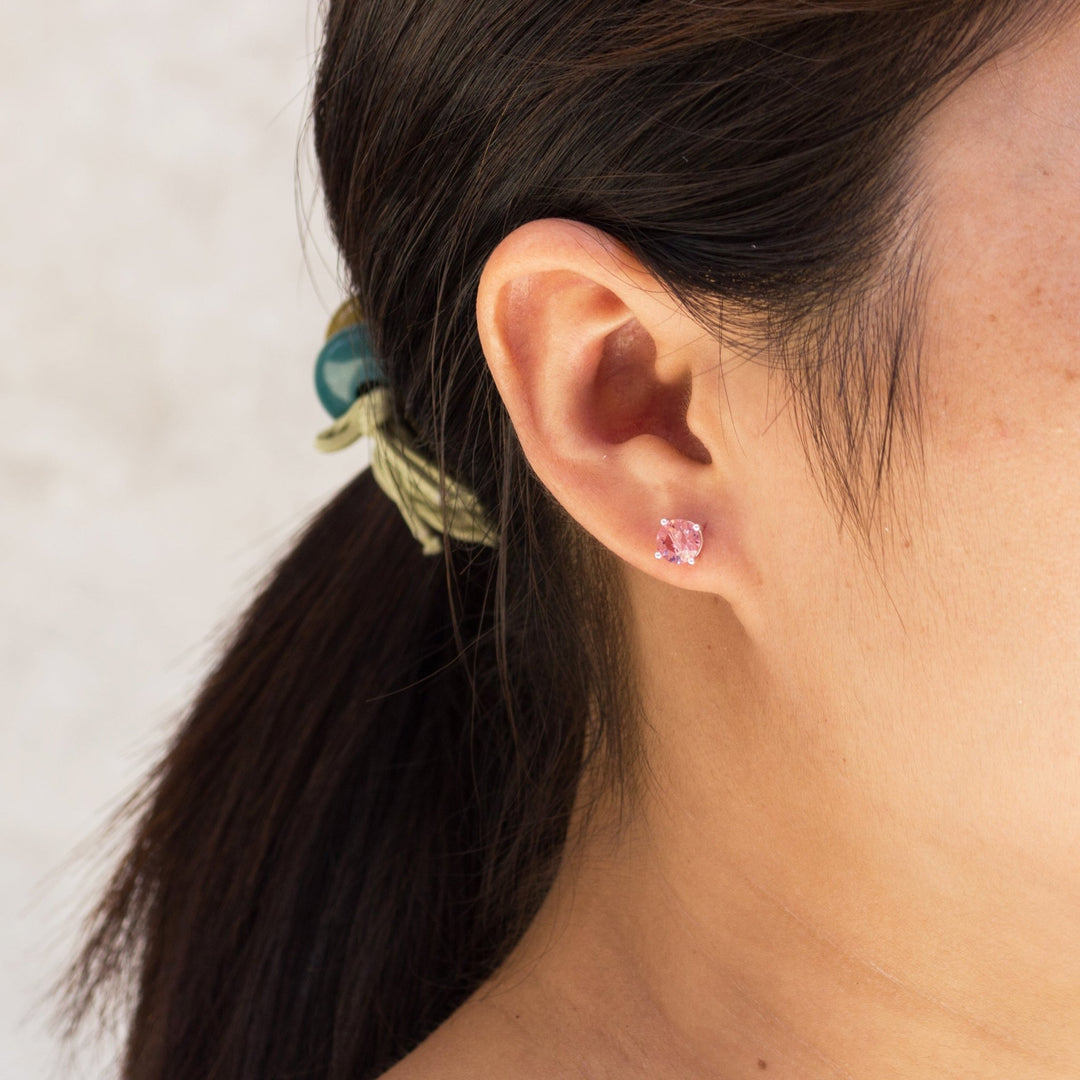 Pink Stud Earrings Created with Zircondia® Crystals - Philip Jones Jewellery