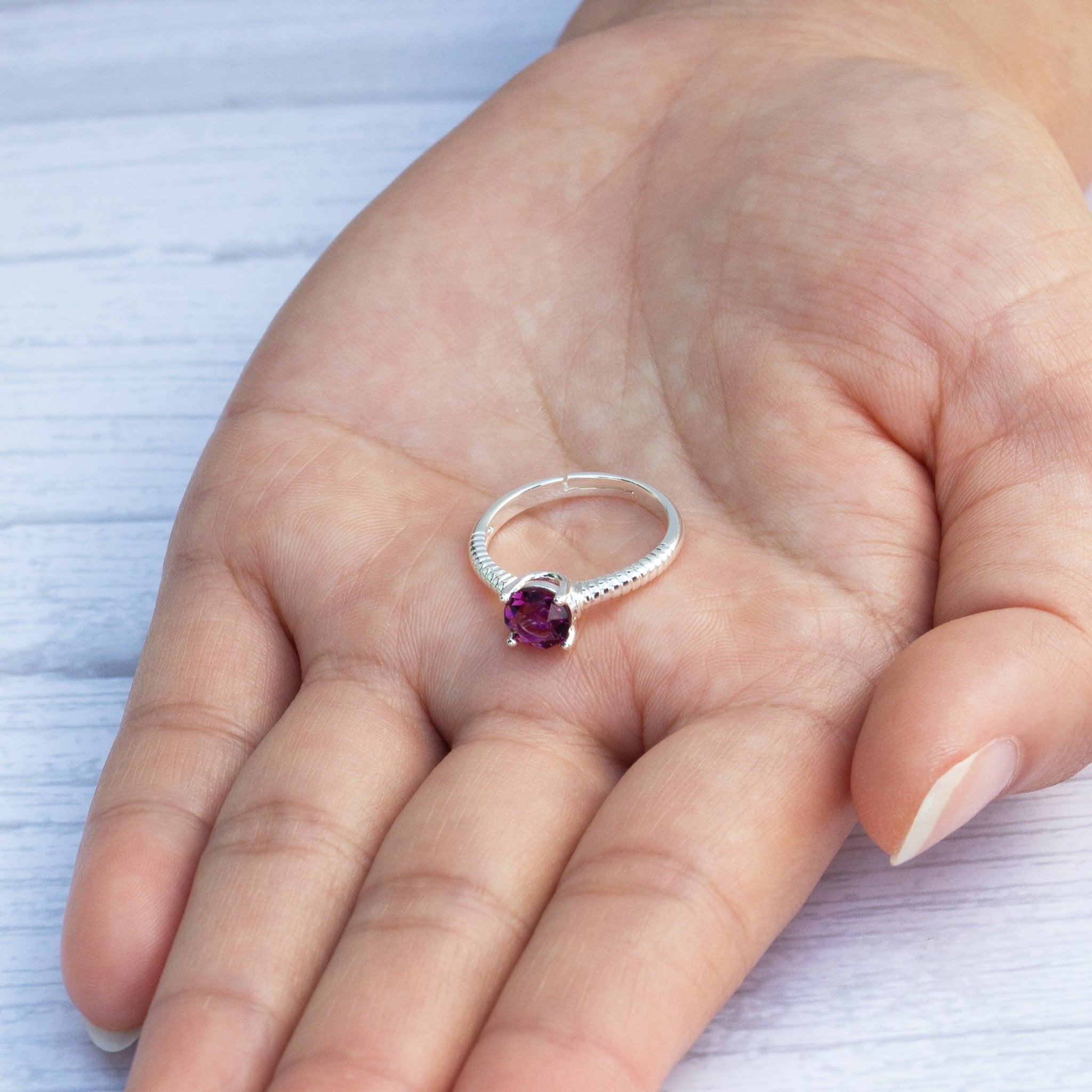 Purple Adjustable Crystal Ring Created with Zircondia® Crystals - Philip Jones Jewellery