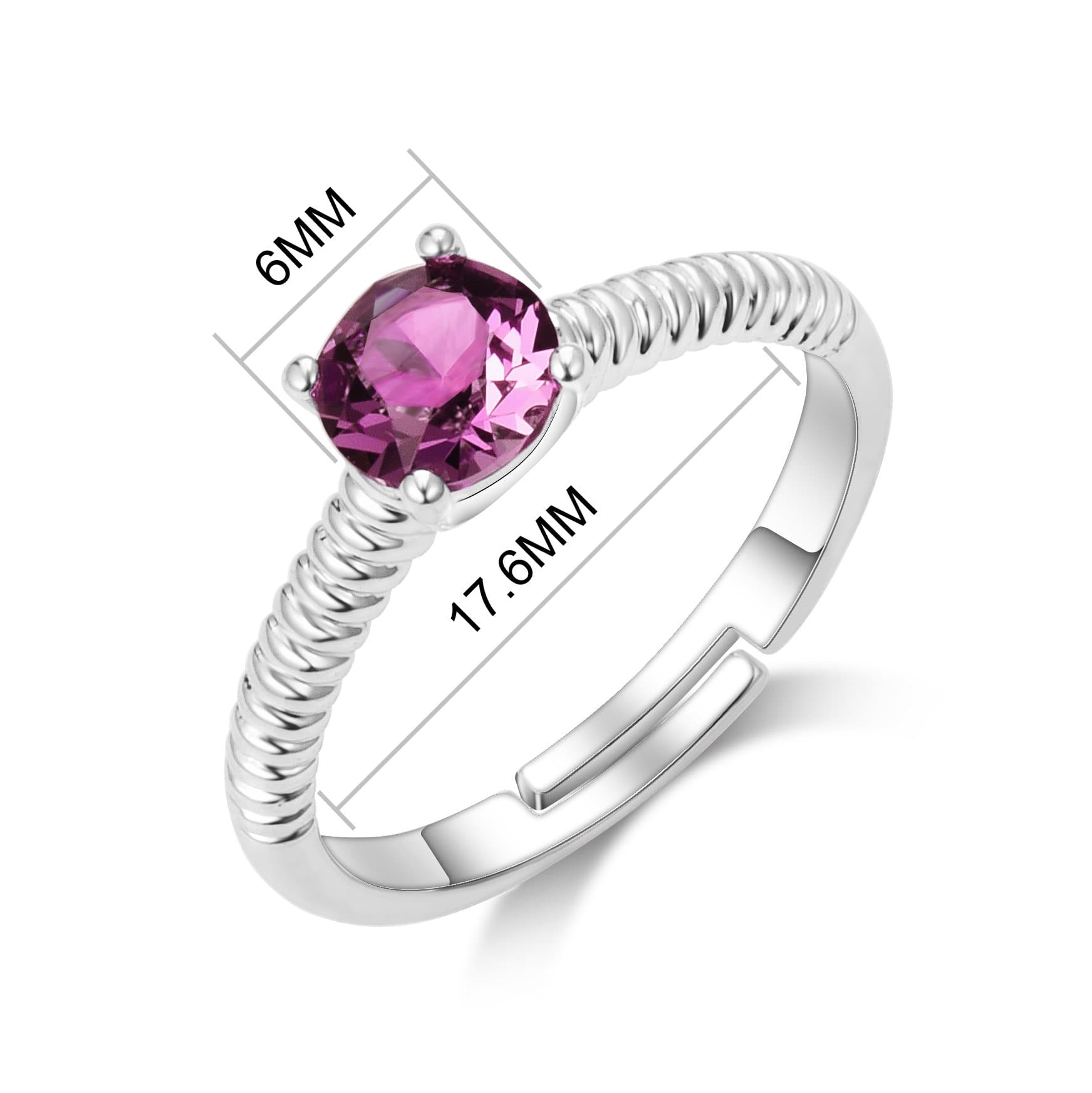 Purple Adjustable Crystal Ring Created with Zircondia® Crystals - Philip Jones Jewellery