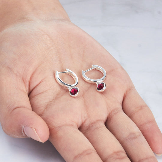 Red Crystal Hoop Earrings Created with Zircondia® Crystals - Philip Jones Jewellery