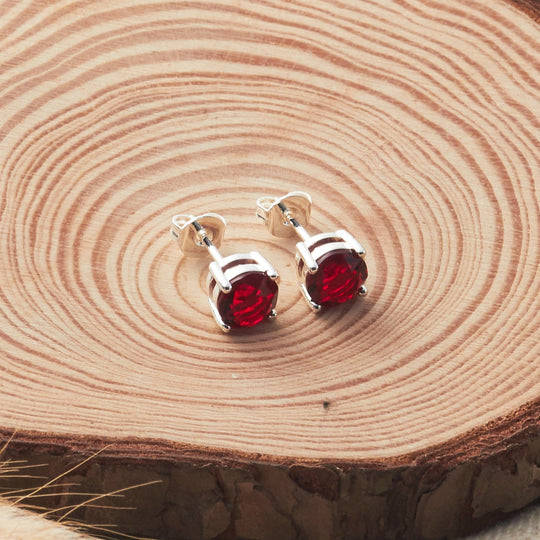 Red Stud Earrings Created with Zircondia® Crystals - Philip Jones Jewellery