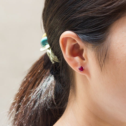 Red Stud Earrings Created with Zircondia® Crystals - Philip Jones Jewellery