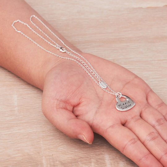 Rhodium Plated Middle Sister Heart Necklace Created with Zircondia® Crystals - Philip Jones Jewellery