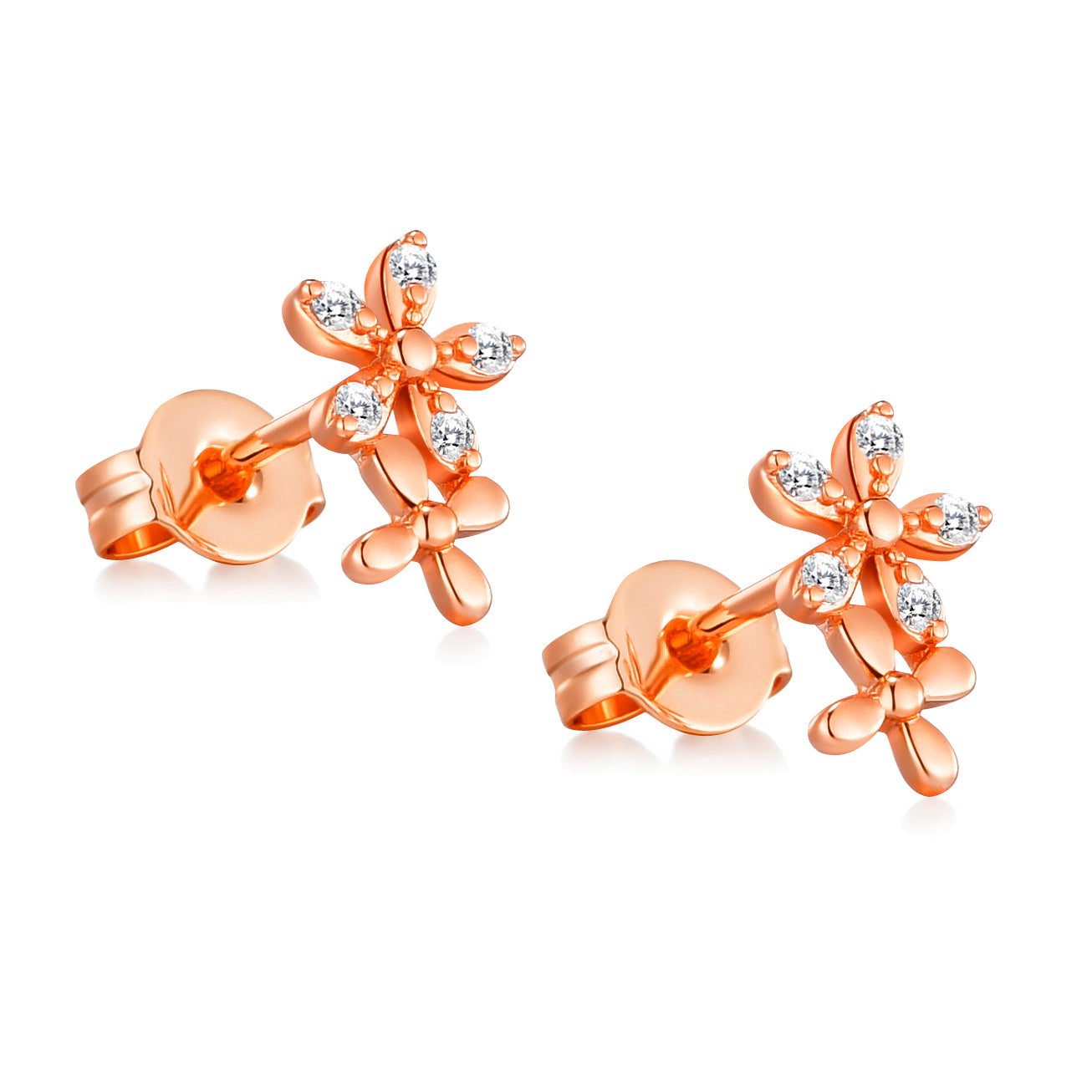 Rose Gold Plated Flower Earrings Created with Zircondia® Crystals by Philip Jones Jewellery
