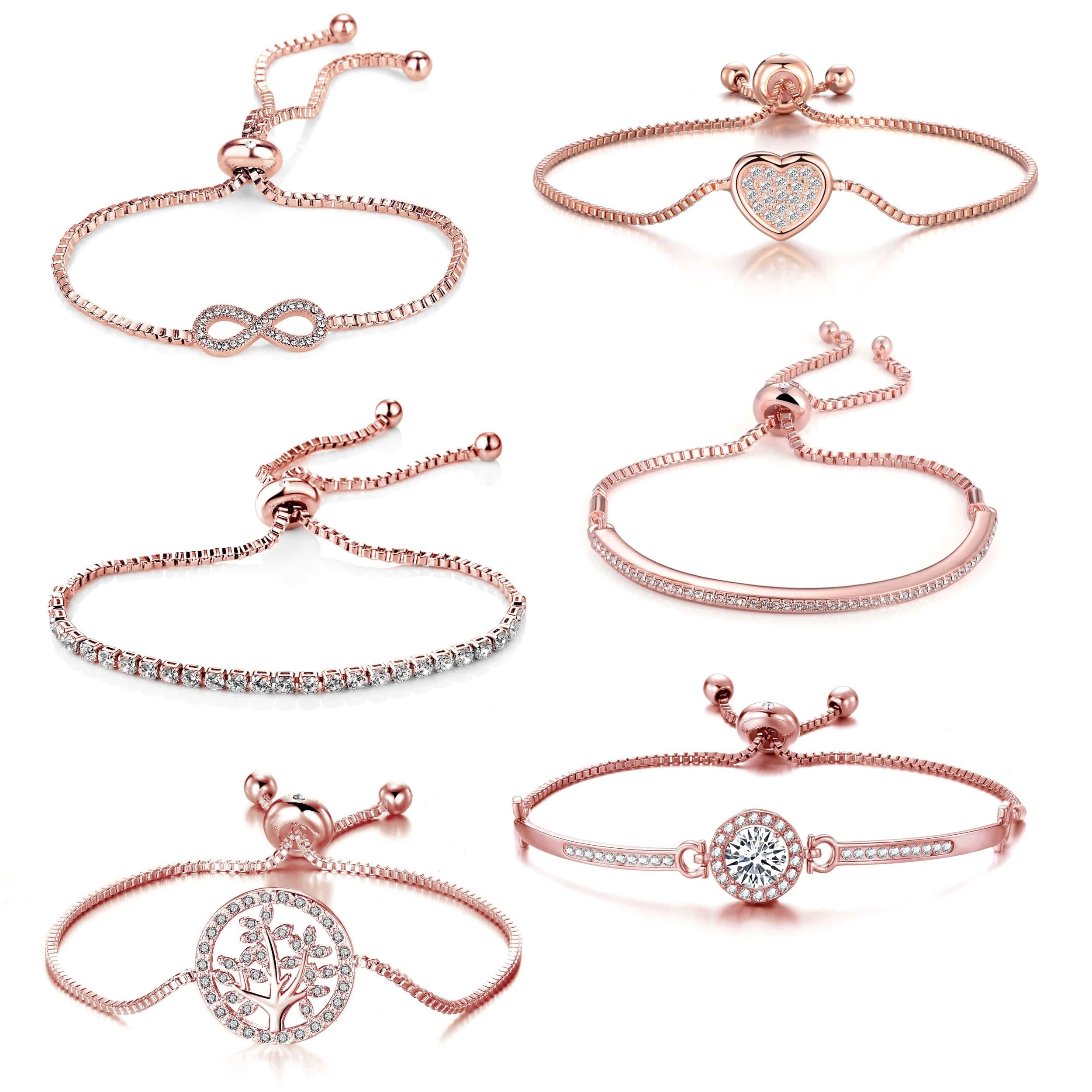Rose Gold Plated Friendship Bracelets Created with Zircondia® Crystals by Philip Jones Jewellery