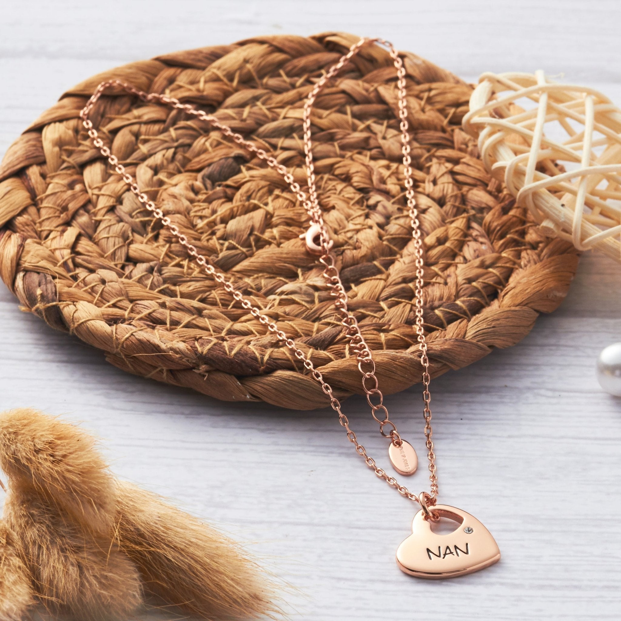 Rose Gold Nan Heart Necklace Created with Zircondia® Crystals - Philip Jones Jewellery