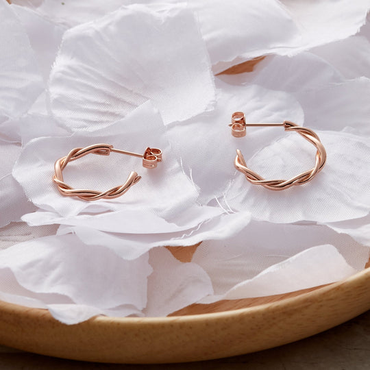 Rose Gold Plated 20mm Twisted Hoop Earrings - Philip Jones Jewellery
