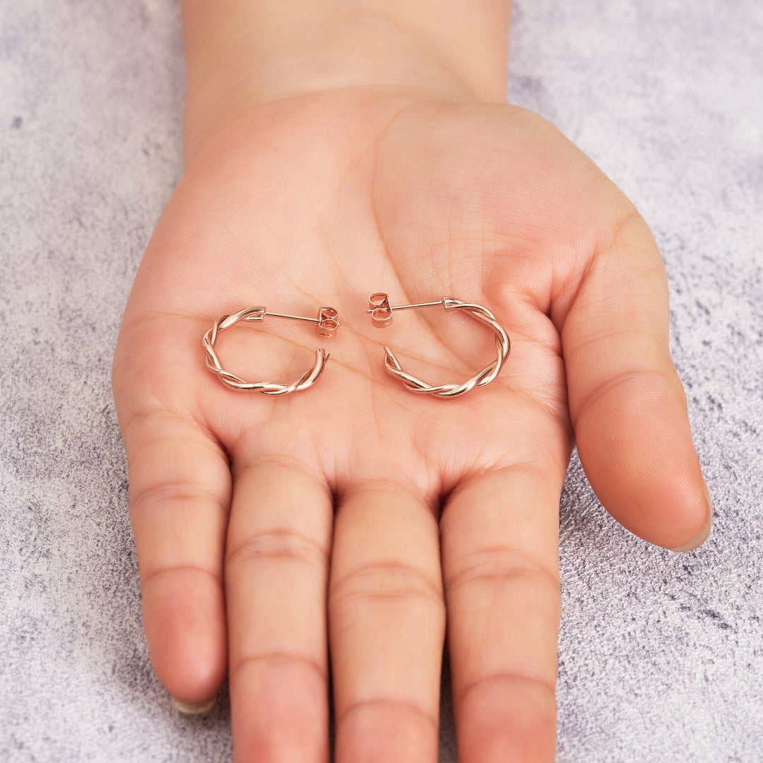 Rose Gold Plated 20mm Twisted Hoop Earrings - Philip Jones Jewellery