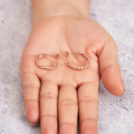 Rose Gold Plated 20mm Twisted Hoop Earrings - Philip Jones Jewellery