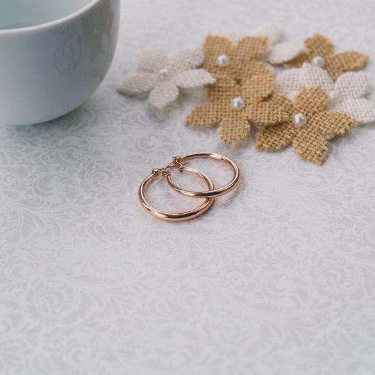 Rose Gold Plated 30mm Hoop Earrings - Philip Jones Jewellery