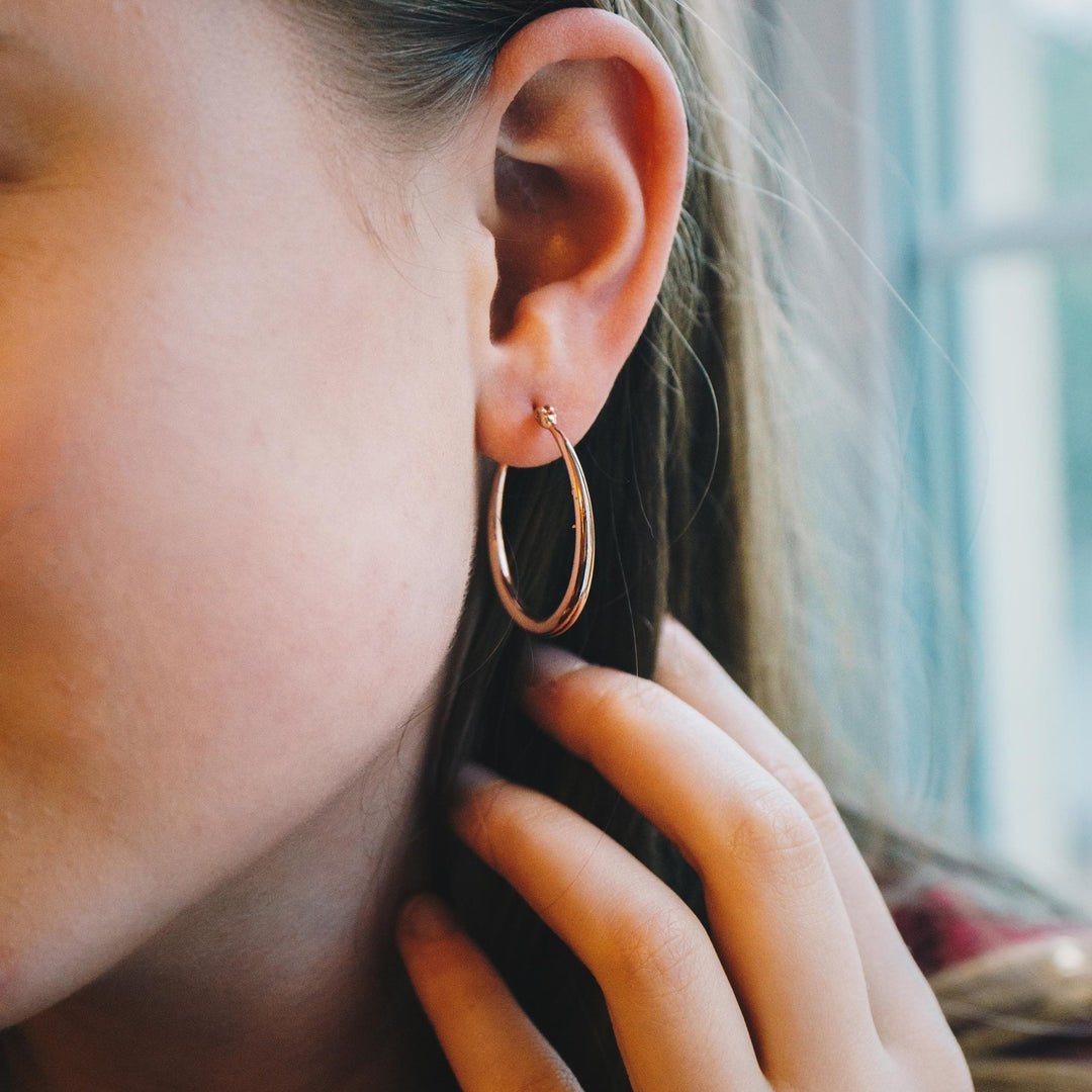 Rose Gold Plated 30mm Hoop Earrings - Philip Jones Jewellery