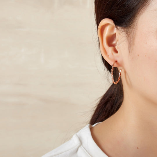 Rose Gold Plated 30mm Twisted Hoop Earrings - Philip Jones Jewellery