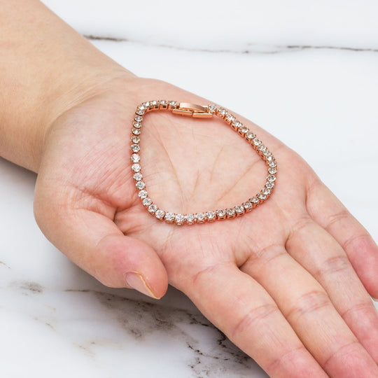 Rose Gold Plated 3mm Tennis Bracelet Created with Zircondia® Crystals - Philip Jones Jewellery