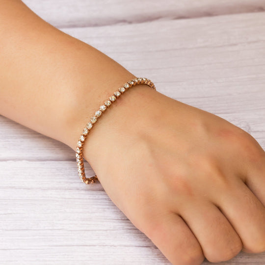 Rose Gold Plated 3mm Tennis Bracelet Created with Zircondia® Crystals - Philip Jones Jewellery