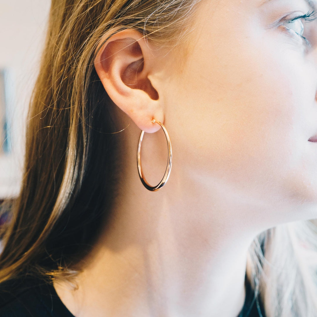 Rose Gold Plated 40mm Hoop Earrings - Philip Jones Jewellery