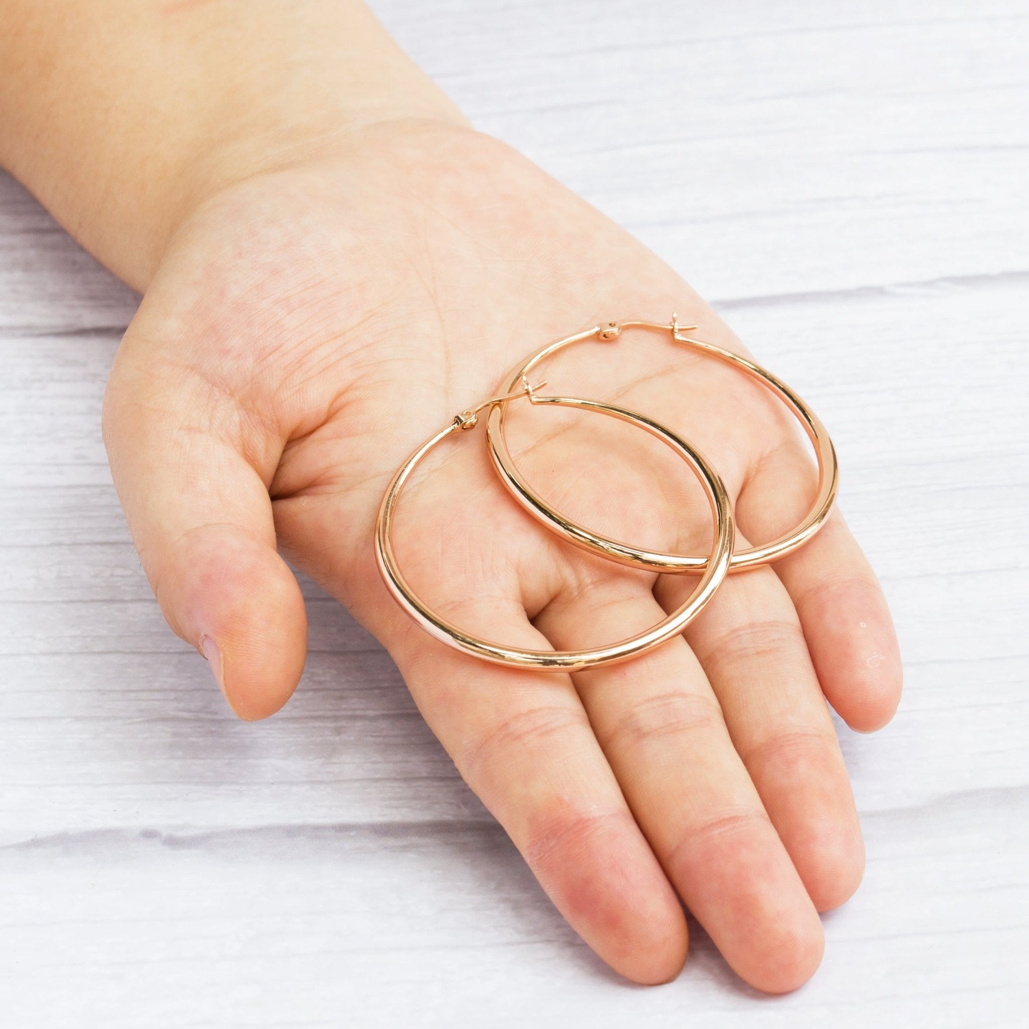 Rose Gold Plated 50mm Hoop Earrings - Philip Jones Jewellery