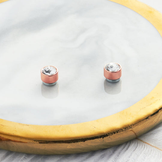 Rose Gold Plated 6mm Magnetic Clip On Earrings Created with Zircondia® Crystals - Philip Jones Jewellery