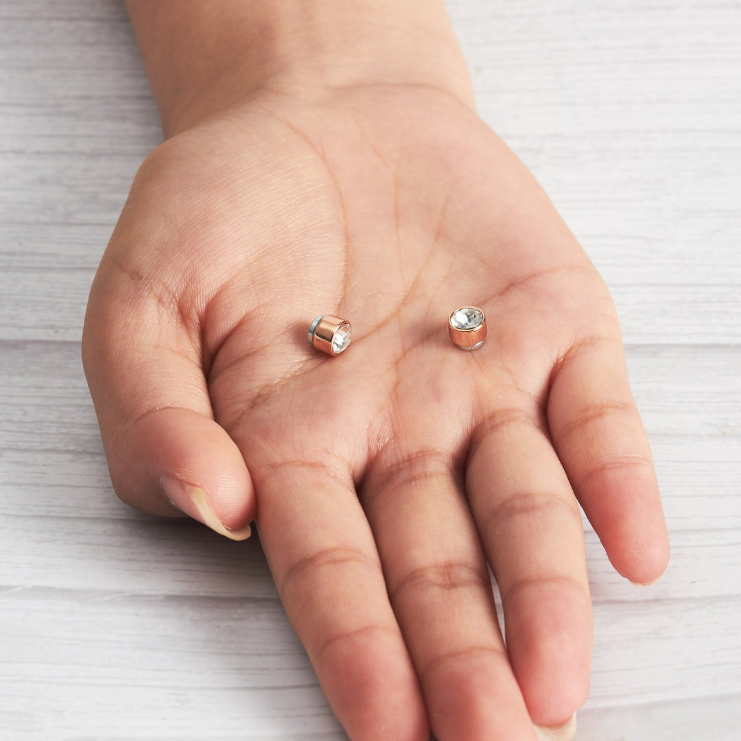 Rose Gold Plated 6mm Magnetic Clip On Earrings Created with Zircondia® Crystals - Philip Jones Jewellery