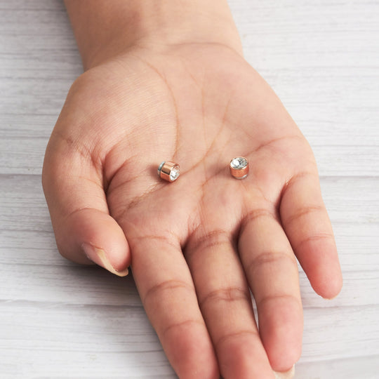 Rose Gold Plated 6mm Magnetic Clip On Earrings Created with Zircondia® Crystals - Philip Jones Jewellery