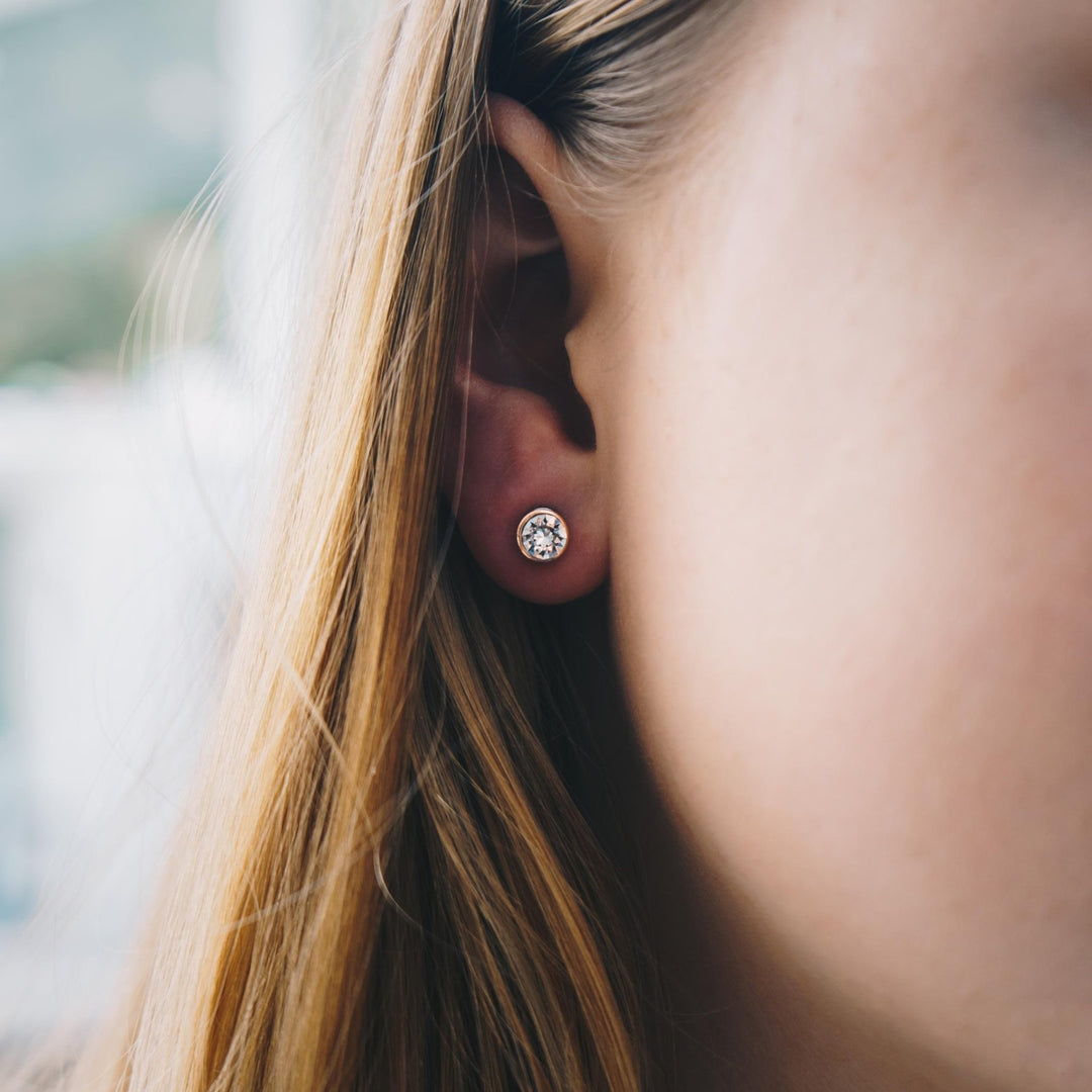 Rose Gold Plated 6mm Magnetic Clip On Earrings Created with Zircondia® Crystals - Philip Jones Jewellery