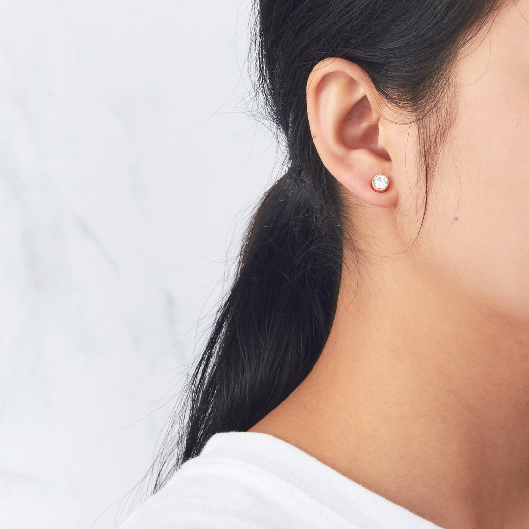 Rose Gold Plated 6mm Magnetic Clip On Earrings Created with Zircondia® Crystals - Philip Jones Jewellery