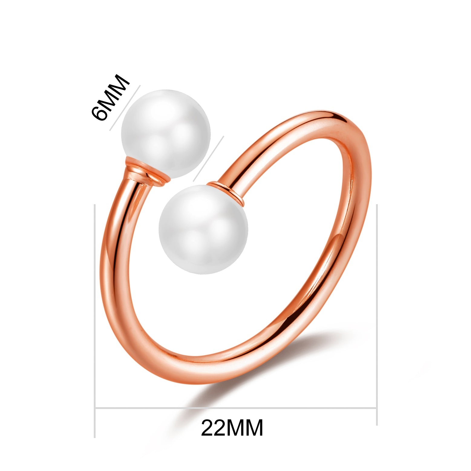 Rose Gold Plated Adjustable Double Pearl Ring - Philip Jones Jewellery