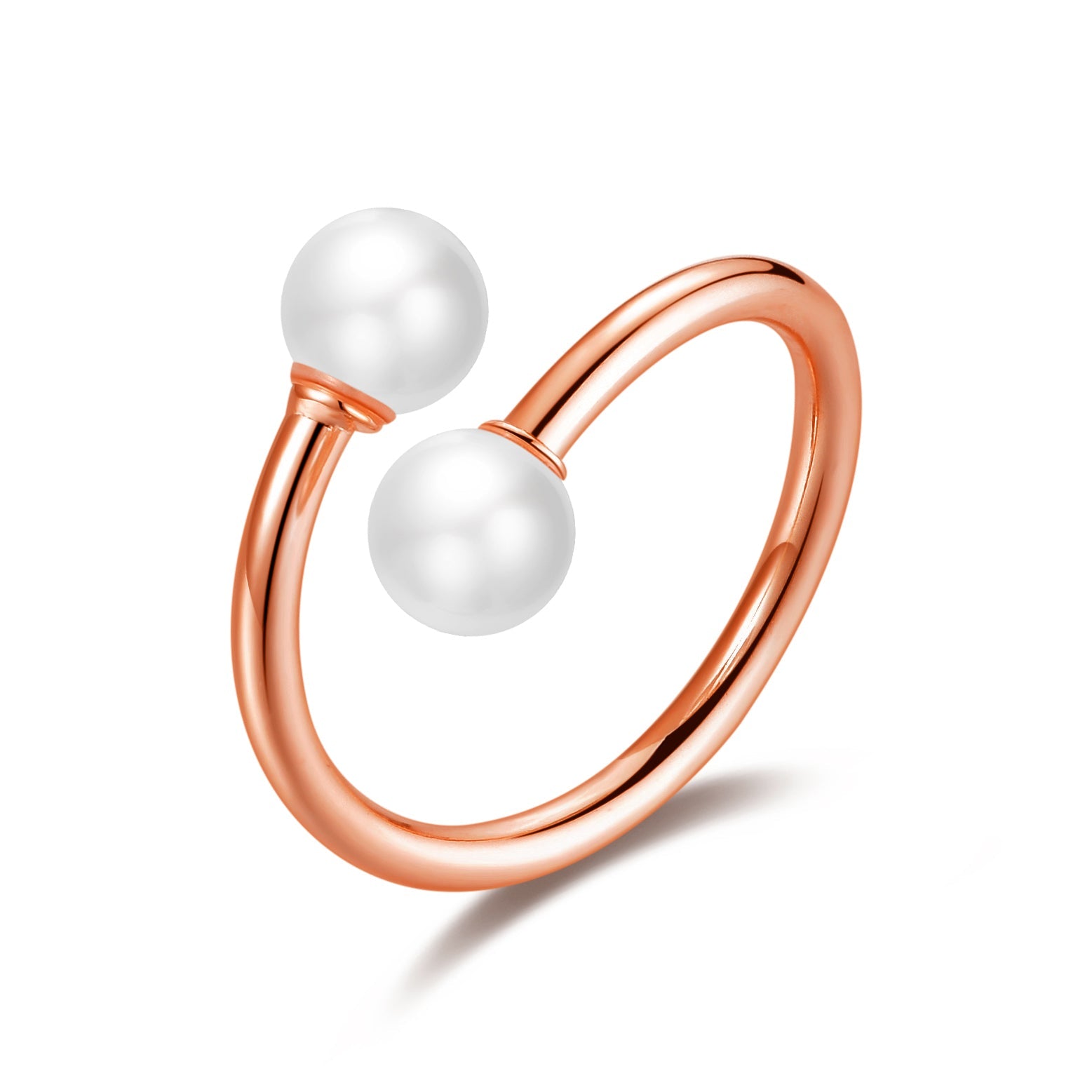 Rose Gold Plated Adjustable Double Pearl Ring - Philip Jones Jewellery