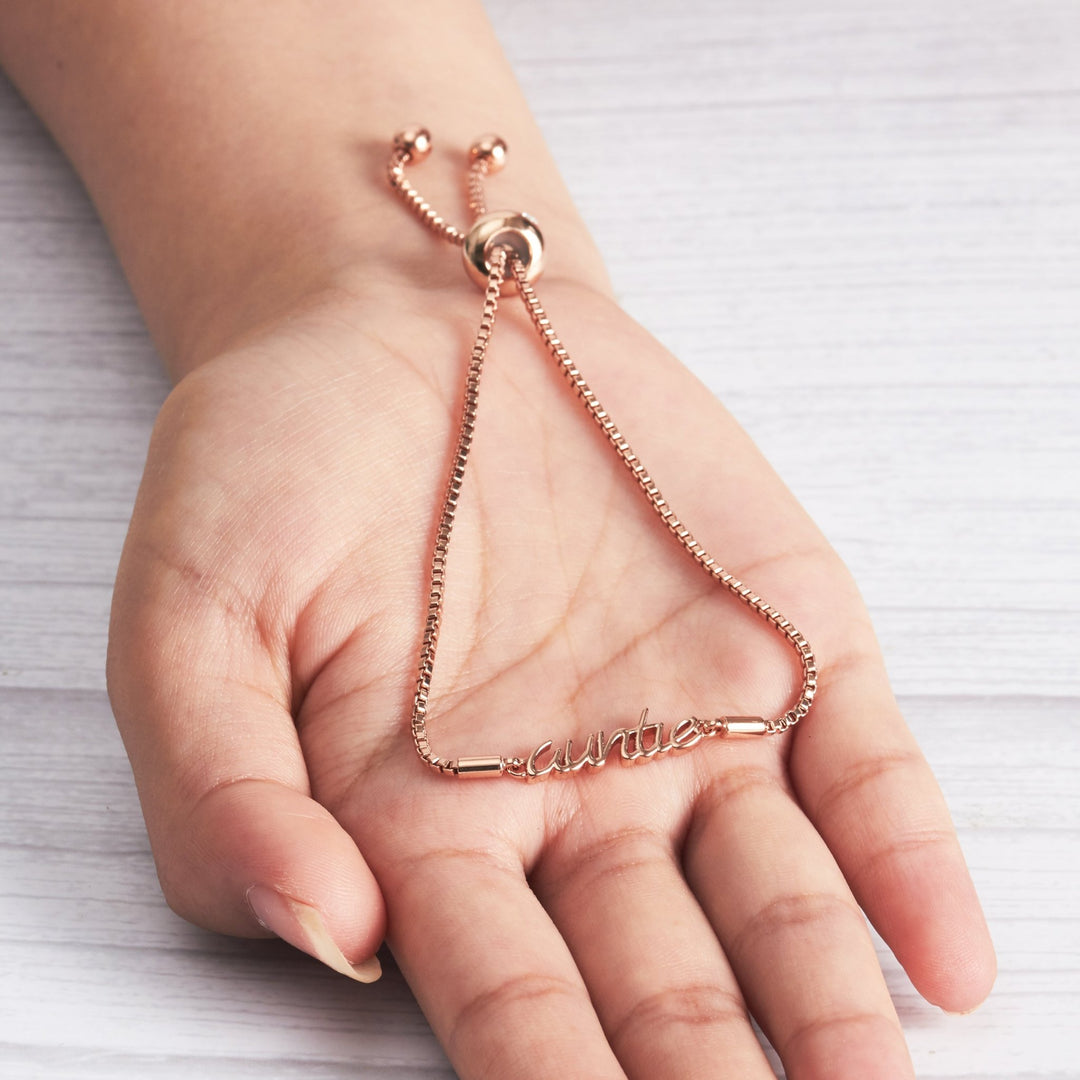 Rose Gold Plated Auntie Bracelet Created with Zircondia® Crystals - Philip Jones Jewellery