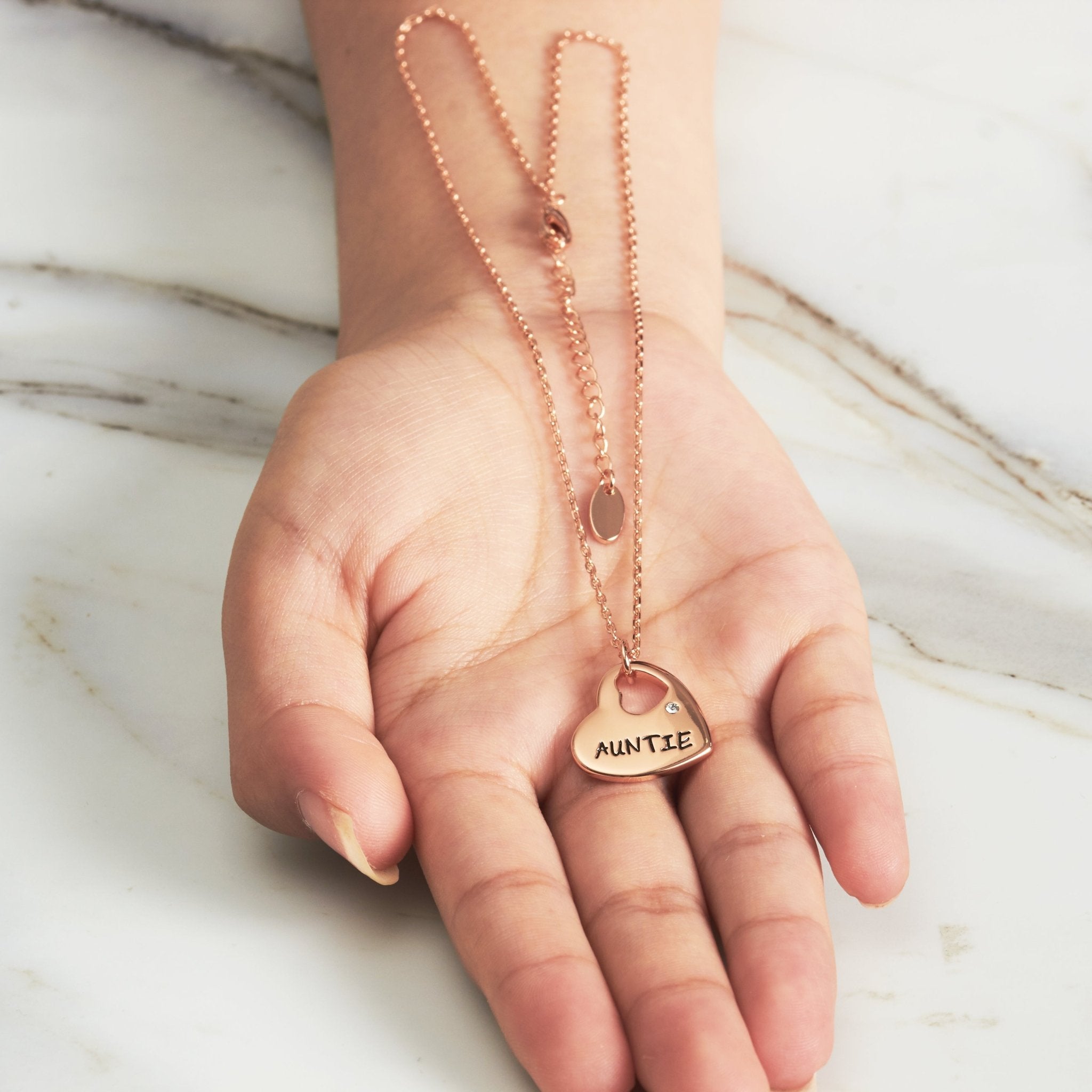 Rose Gold Plated Auntie Heart Necklace Created with Zircondia® Crystals - Philip Jones Jewellery