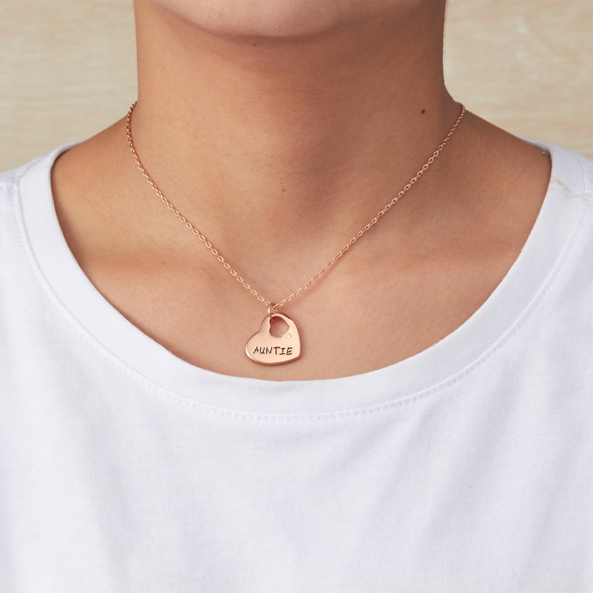 Rose Gold Plated Auntie Heart Necklace Created with Zircondia® Crystals - Philip Jones Jewellery