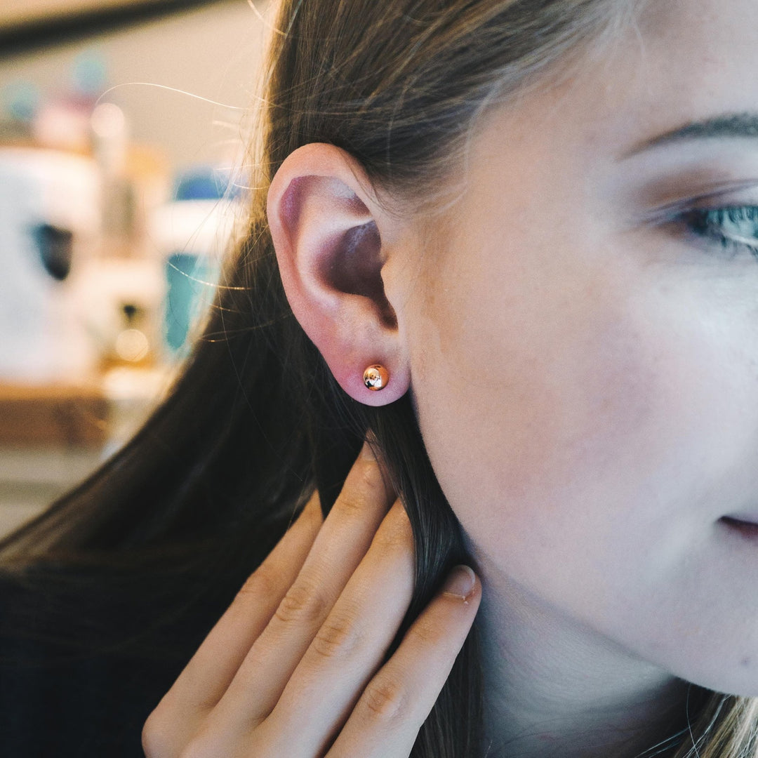 Rose Gold Plated Ball Stud Earrings - Philip Jones Jewellery