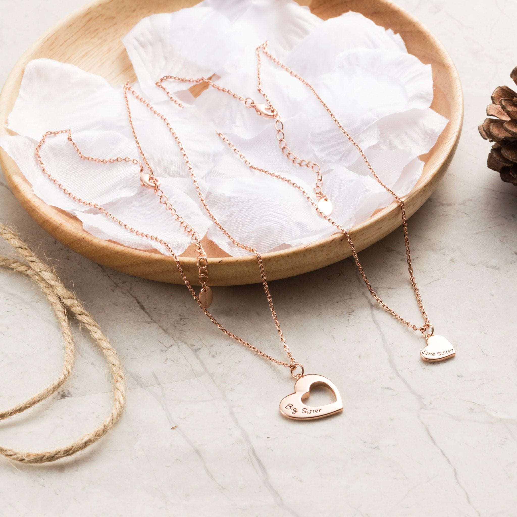 Rose Gold Plated Big Sister and Little Sister Necklace Set - Philip Jones Jewellery