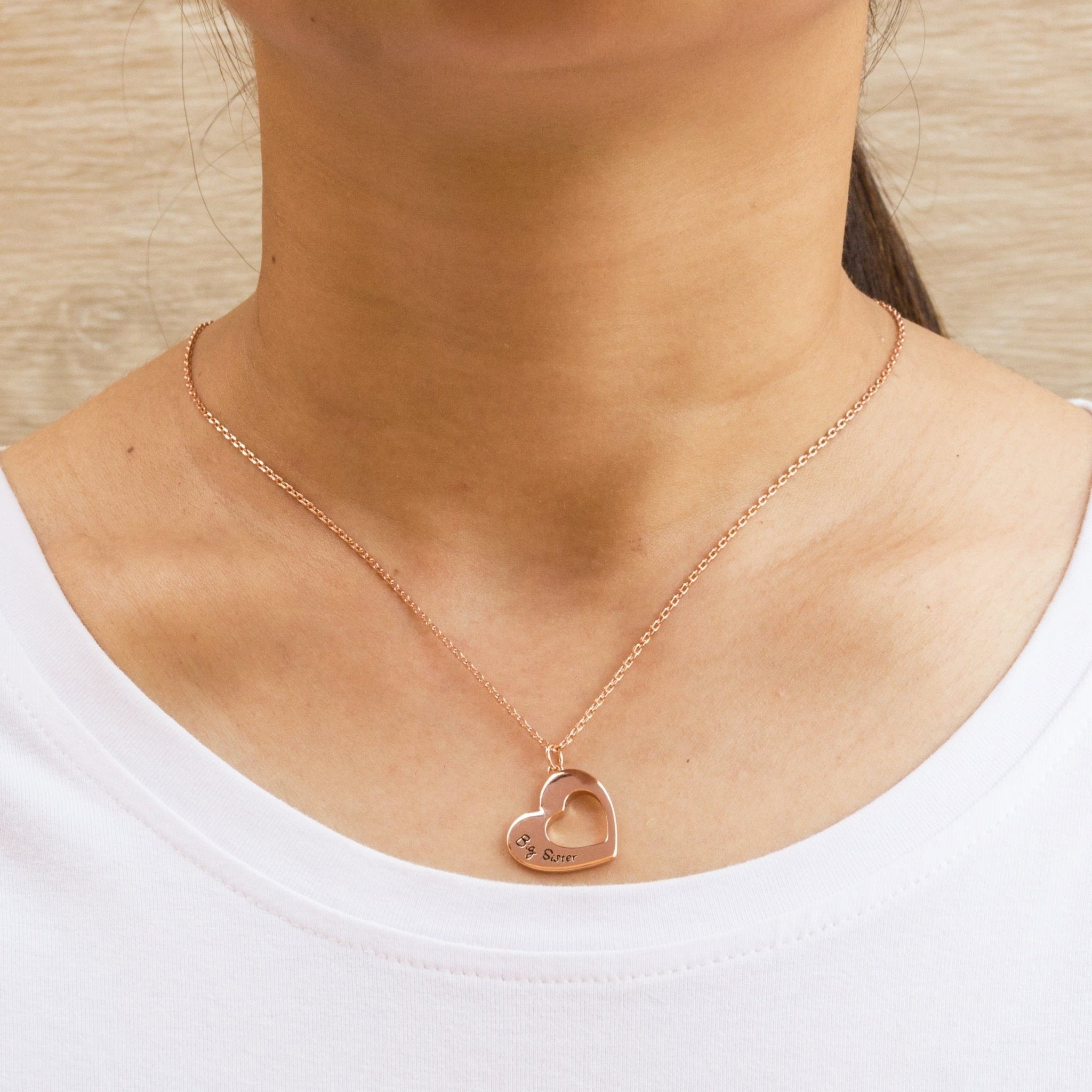 Rose Gold Plated Big Sister and Little Sister Necklace Set - Philip Jones Jewellery