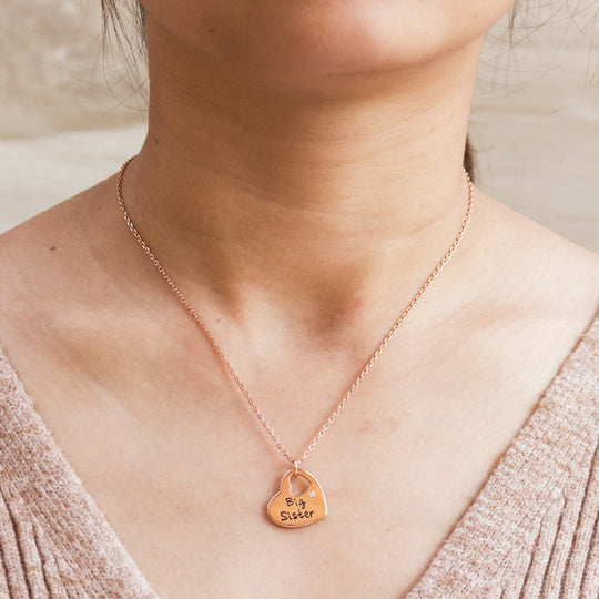 Rose Gold Plated Big Sister Heart Necklace with Quote Card Created with Zircondia® Crystals - Philip Jones Jewellery