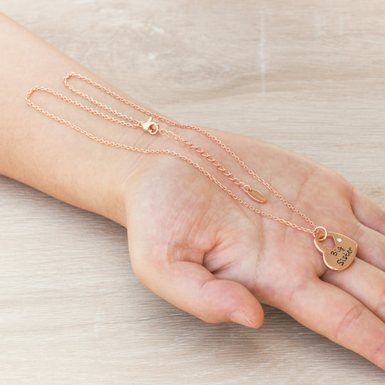 Rose Gold Plated Big Sister Heart Necklace with Quote Card Created with Zircondia® Crystals - Philip Jones Jewellery