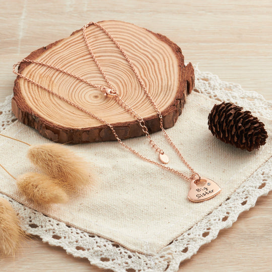 Rose Gold Plated Big Sister Heart Necklace with Quote Card Created with Zircondia® Crystals - Philip Jones Jewellery
