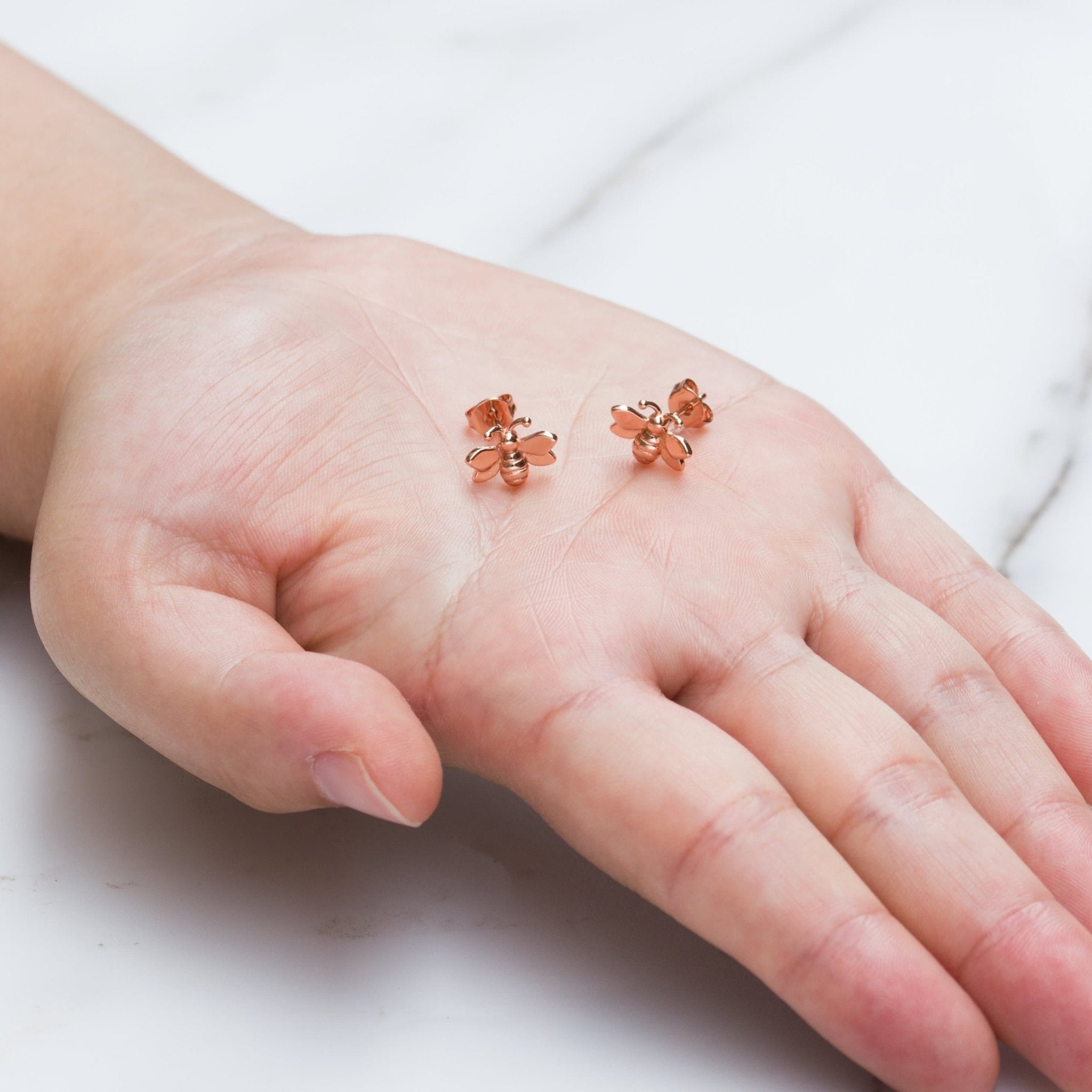 Rose Gold Plated Bumble Bee Earrings - Philip Jones Jewellery