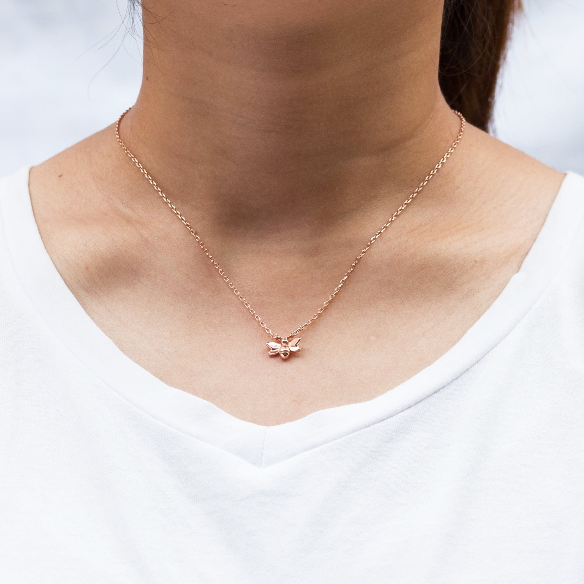 Rose Gold Plated Bumble Bee Necklace - Philip Jones Jewellery