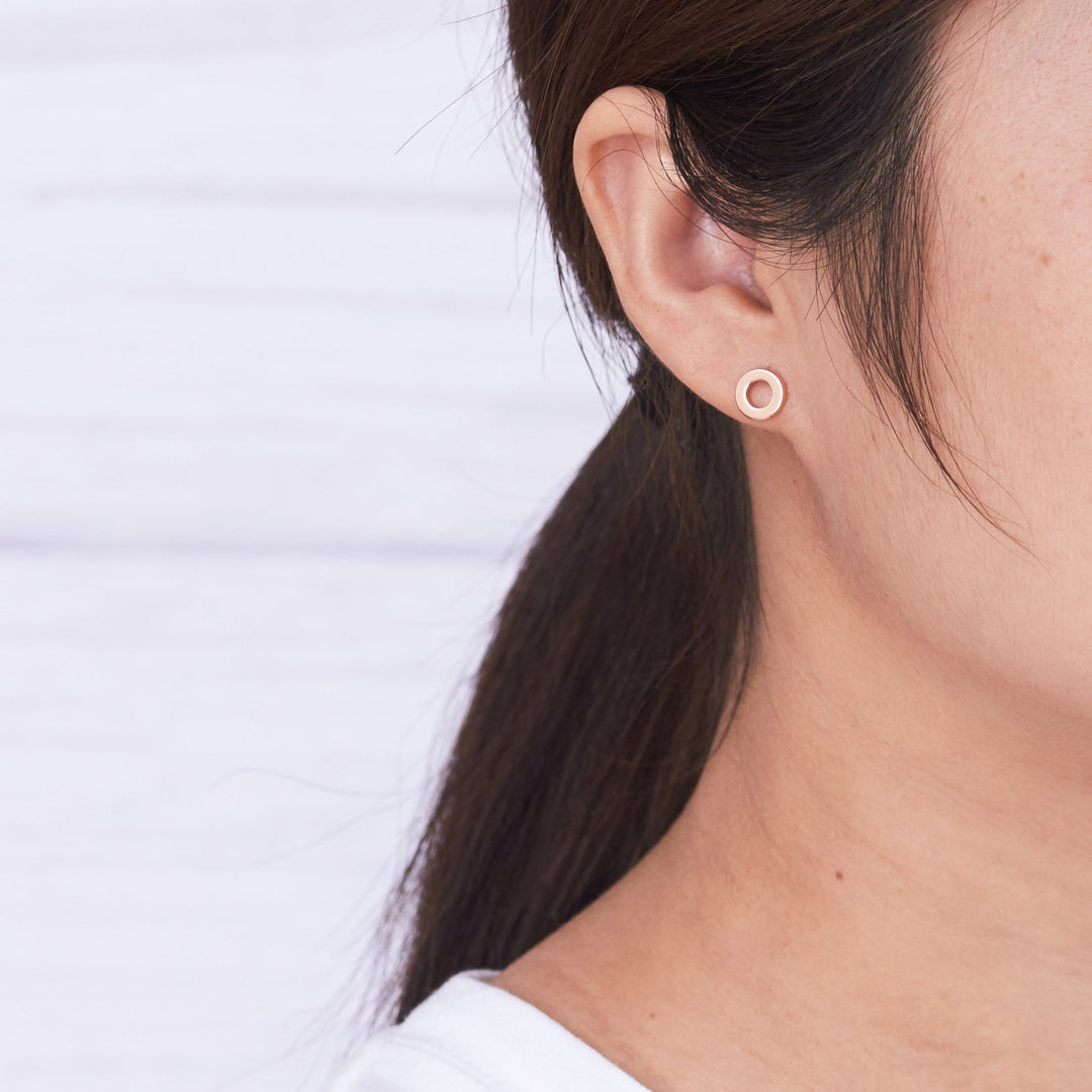Rose Gold Plated Circle Stud Earrings - Philip Jones Jewellery