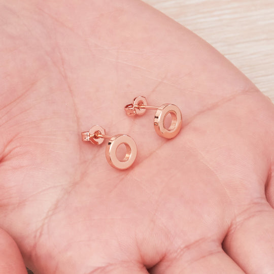 Rose Gold Plated Circle Stud Earrings - Philip Jones Jewellery