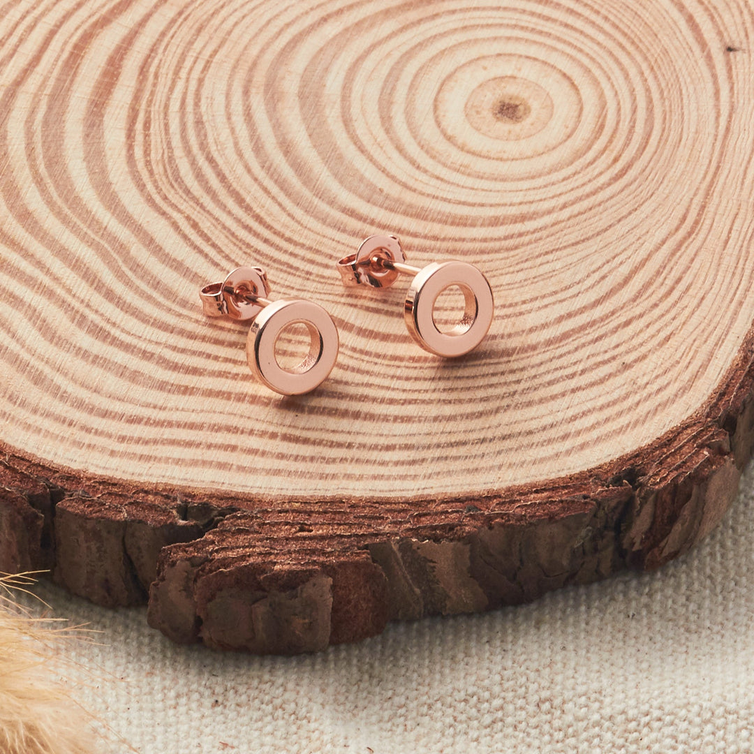 Rose Gold Plated Circle Stud Earrings - Philip Jones Jewellery