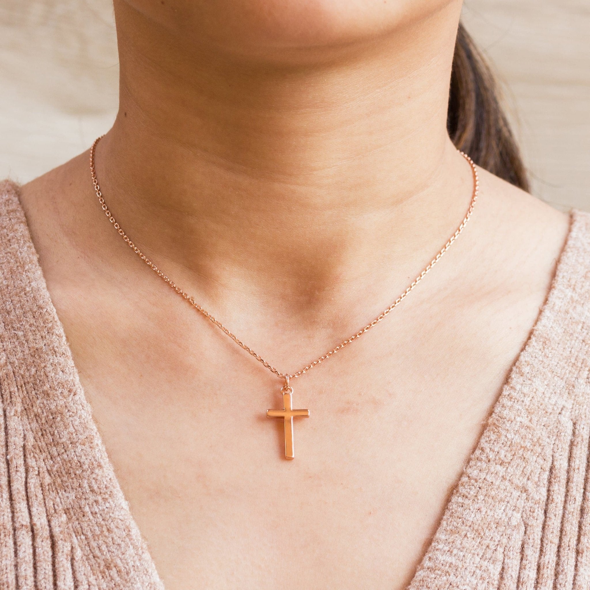 Rose Gold Plated Cross Necklace - Philip Jones Jewellery