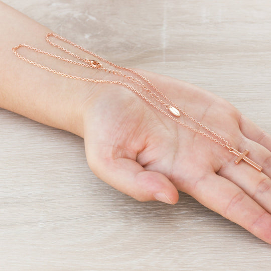 Rose Gold Plated Cross Necklace - Philip Jones Jewellery