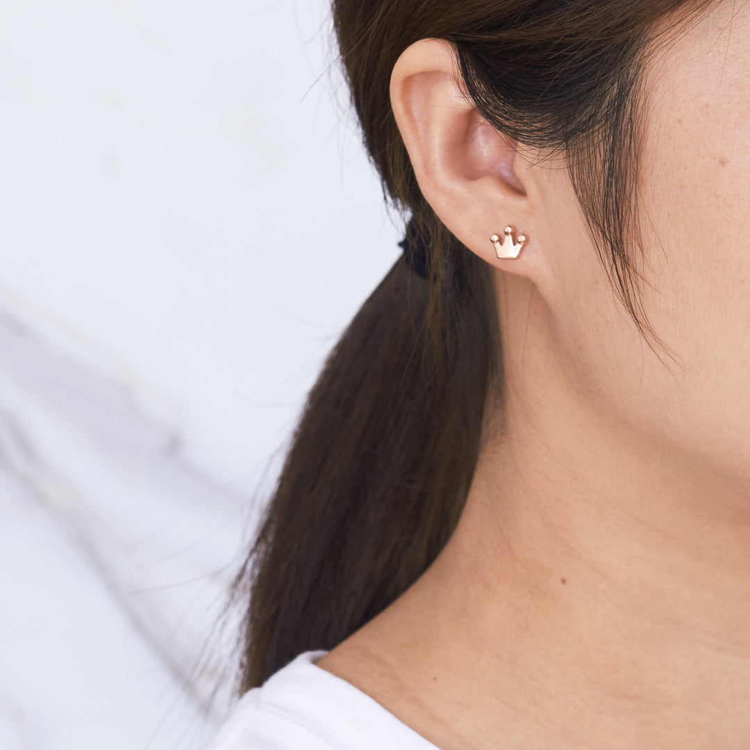 Rose Gold Plated Crown Stud Earrings - Philip Jones Jewellery