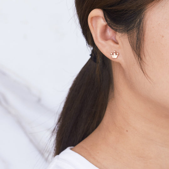 Rose Gold Plated Crown Stud Earrings - Philip Jones Jewellery