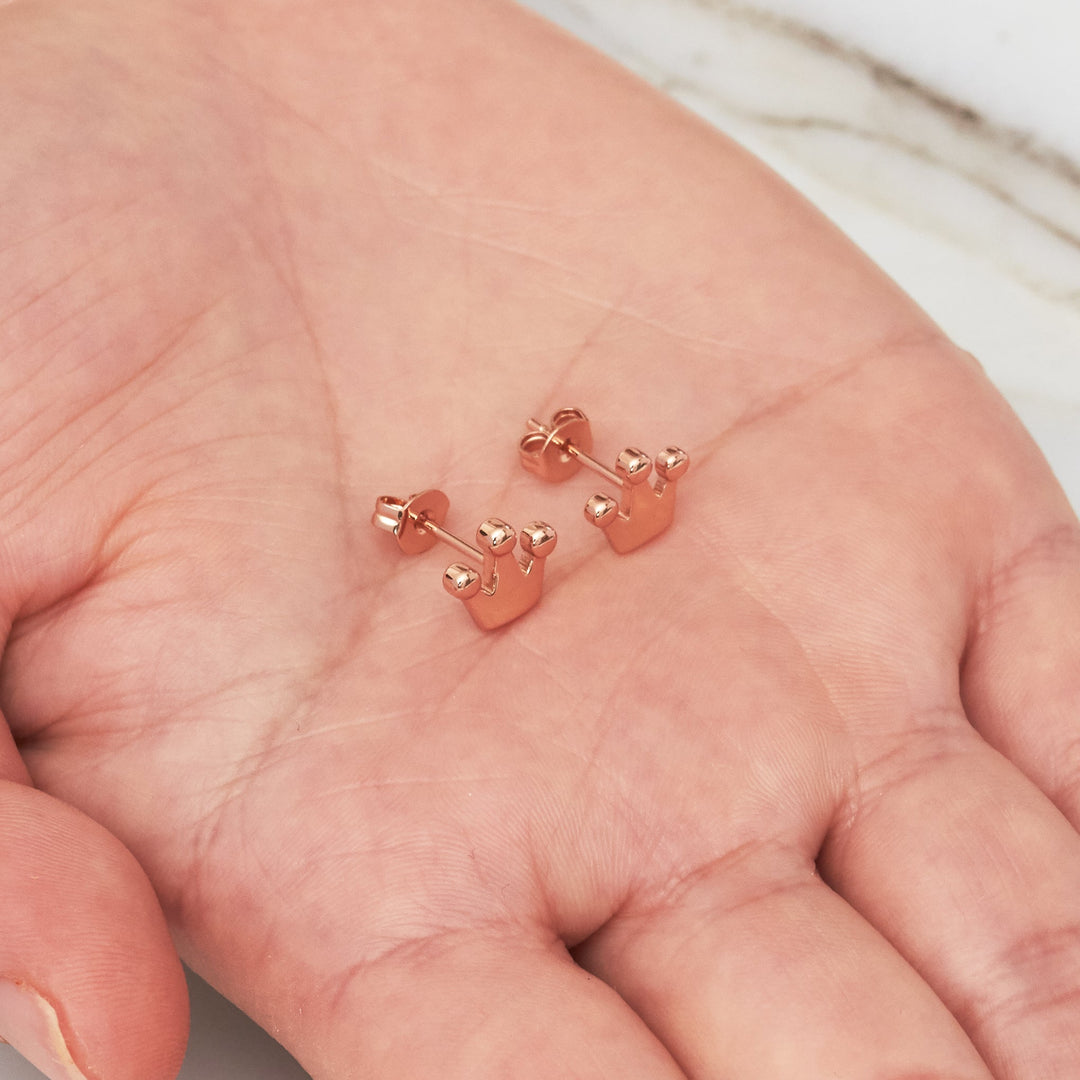 Rose Gold Plated Crown Stud Earrings - Philip Jones Jewellery