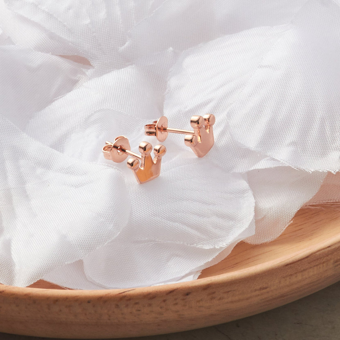 Rose Gold Plated Crown Stud Earrings - Philip Jones Jewellery